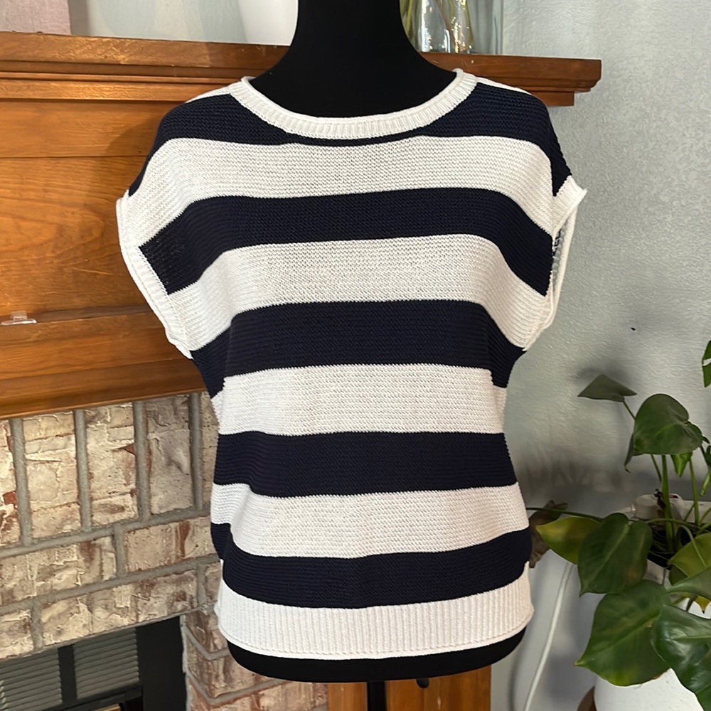 Loft navy and white striped muscle sweater tee